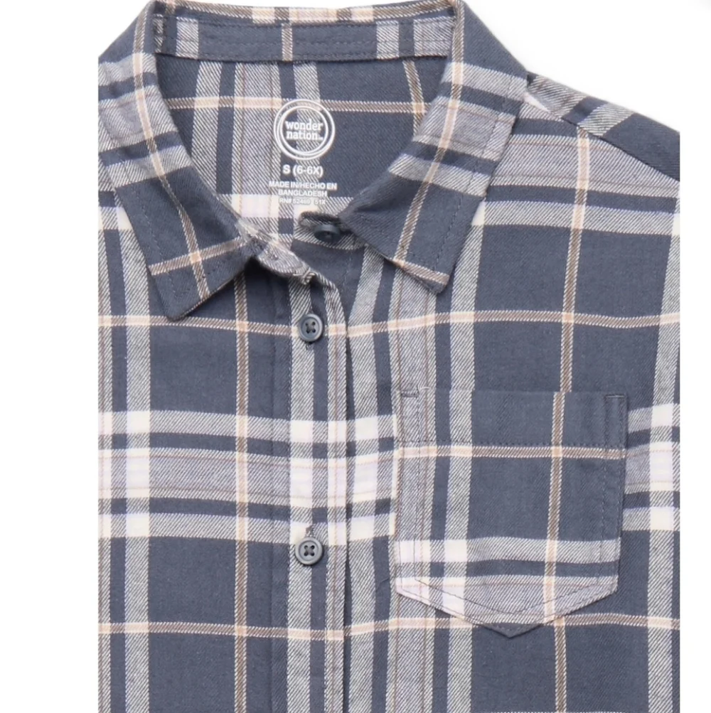 Girls Long-Sleeve Navy Plaid Button-Up Shirt